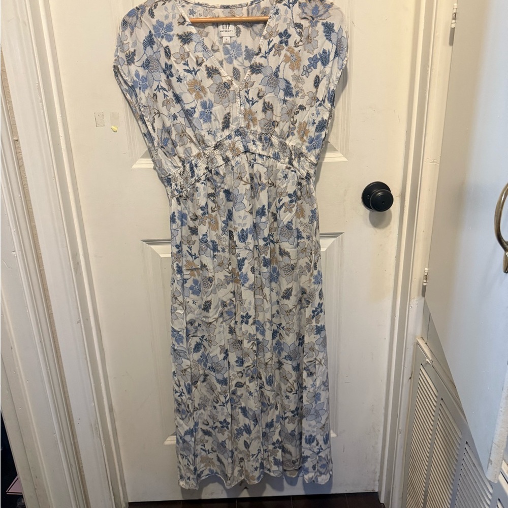 GAP Maternity Blue and White Sleeveless Maxi Sundress